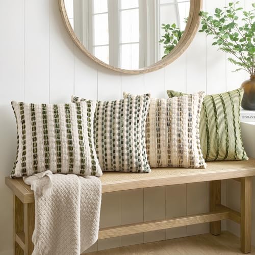 ANRODUO Boho Chenille Decorative Pillow Covers 20x20 Set of 2 Green White - Image 6