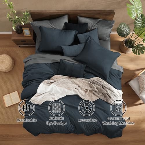 Monbix Twin XL Comforter Set 5 Pieces Navy Blue Bed in a Bag - Image 2