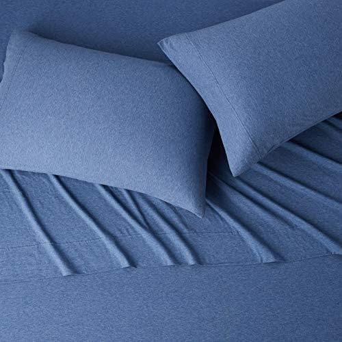 Amazon Basics Cotton Jersey 4-Piece Bed Sheet Set, Chambray Blue - Image 4