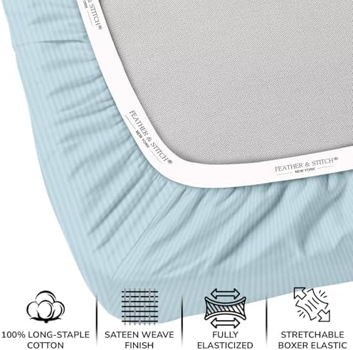 Feather & Stitch 100% Cotton Sateen 500 TC Twin Size Bed Sheet Set - Image 3