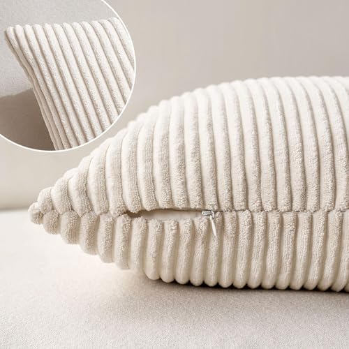 MIULEE Decorative Corduroy Throw Pillow Covers Set of 2 20x20 Cream White - Image 5