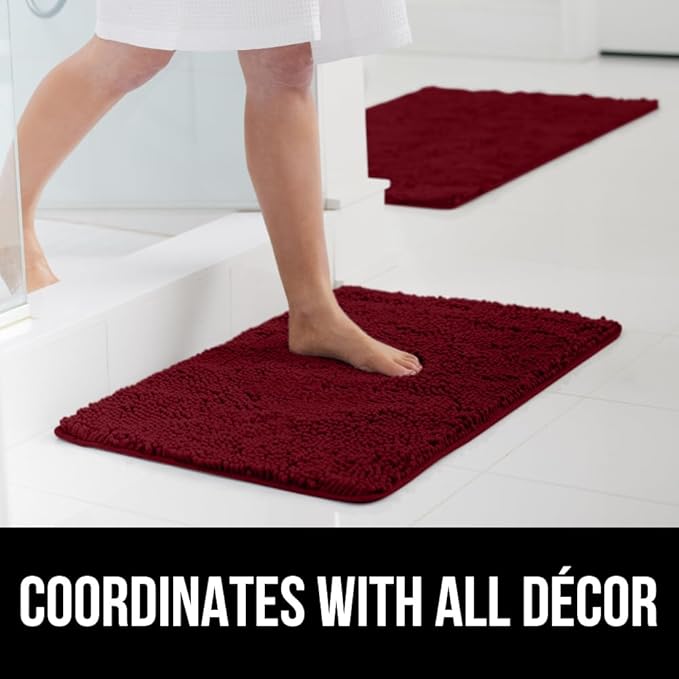 GORILLA GRIP Bathroom Rug Sets, Soft Chenille 2 Piece Area Rugs Set, Toilet Base Mat and 30x20 Carpet, Absorbent Microfiber Washable Mats Dry Quickly, Home Décor and Bath Room Accessories, Burgundy