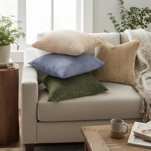 Mecatny Corduroy Fall Decorative Throw Pillow Covers 24x24 Set of 2 Khaki - Image 2