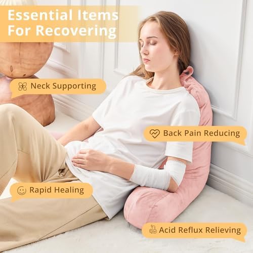 Sasttie Reading Pillow for Bed, Back Pillow for Sitting Up, Peach Pink - Image 6
