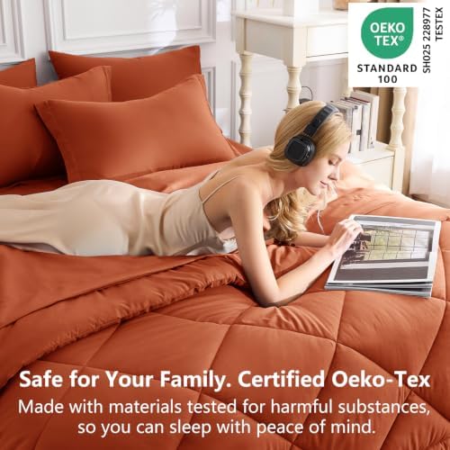 CozyLux Full Comforter Set 82"x86" Burnt Orange - Image 3