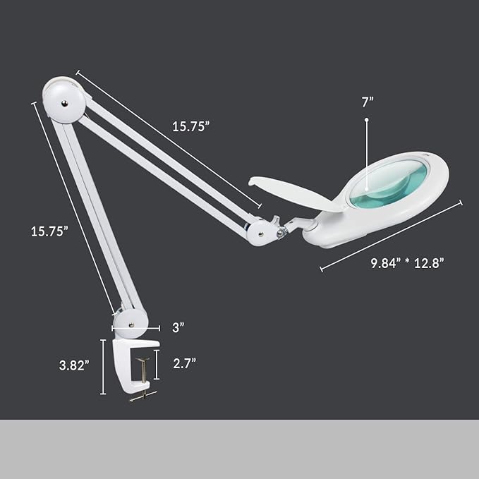Neatfi Elite XL HD Super LED Magnifying Lamp with Clamp, Glass Lens, 6500K, Glare-Free (7 Inch Lens, White)