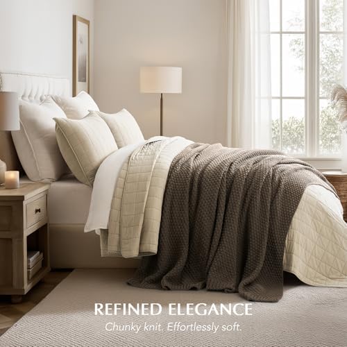 EVERGRACEHOME Chunky Chenille Knit Throw Blanket, 90 x 90, Mocha Brown - Image 5