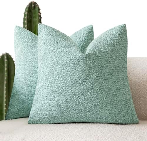 Foindtower Decorative Textured Boucle Throw Pillow Covers 24x24 Aqua Blue by Foindtower