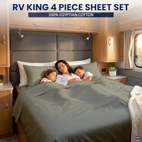 Cottingon 4 Piece RV King Sheets Fits 15" Deep, Egyptian Cotton, Light Grey - Image 3