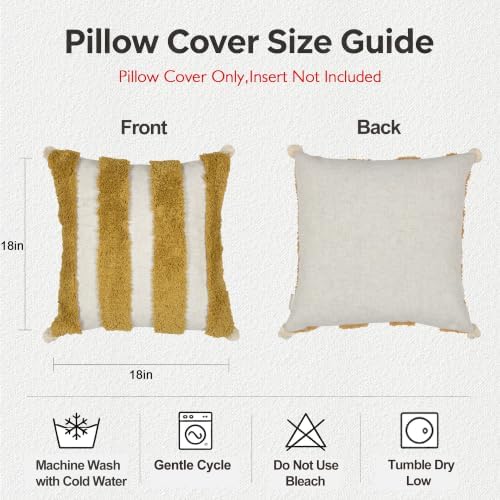 Boho Throw Pillow Covers 18x18 Tufted Decorations Mustard Yellow - Image 6