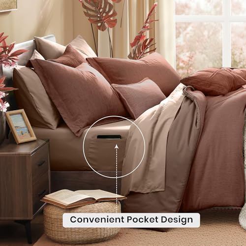 Monbix Full Comforter Set 7 Pieces Terracotta Cationic Dyeing Bed in a Bag - Image 4