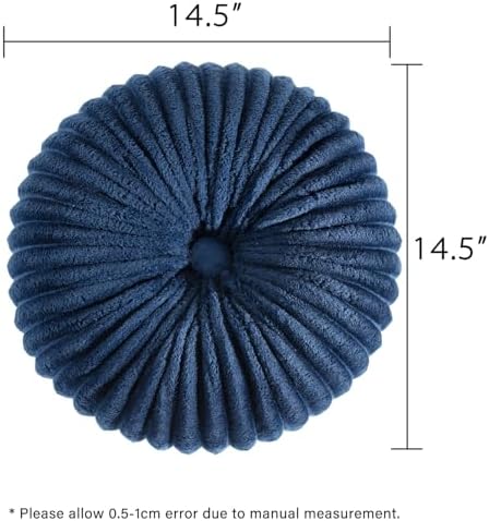 HIG Set of 2 Navy Flannel Decorative Round Pleated Throw Pillows - Image 3