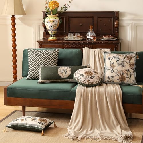 ISAENNE Vintage Elegant Linen Round Throw Pillow Cover, Diameter 16"-Murad D - Image 6