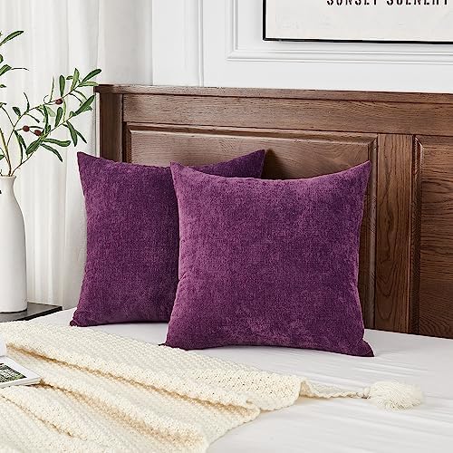GAWAMAY Purple Chenille Throw Pillow Covers 20x20 Set of 2 - Image 4