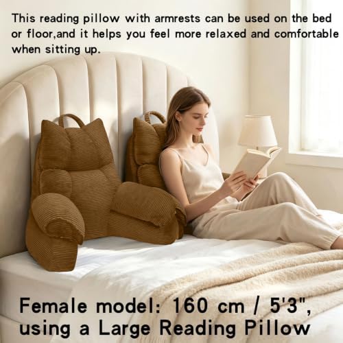 Reading Pillow for Bed with Arms, Back Support, Memory Foam（Brown，Large） - Image 5