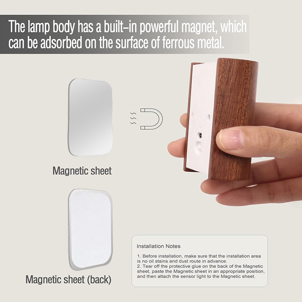 LANDGOO Smart Night Light Step Lights 2 Pack - Rechargeable Motion Sensor Stair Lights, 2700K Warm White LED, Walnut Wood for Hallway & Bedroom Safety