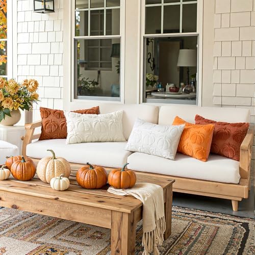 MIULEE Fall Pillow Covers Pumpkin Fall Decor Lumbar 12x20 Orange - Image 4