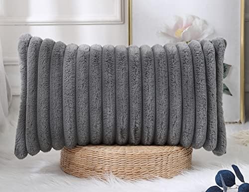 PANOD Faux Fur Decorative Lumbar Throw Pillow Covers 12 x 26, Long Boho Lumbar by PANOD
