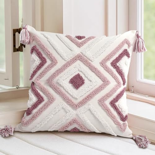Boho Pillow Covers 18X18 Inch Boho Tufted Throw Pillow Covers Decorative - Image 2