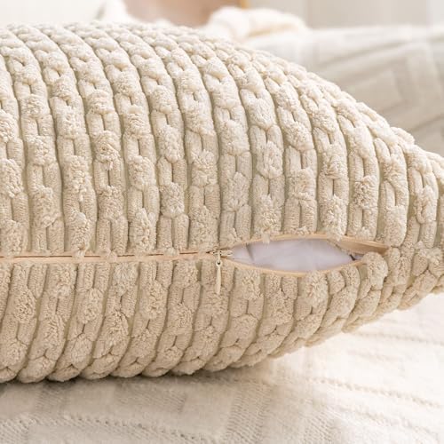 Set of 4 Beige Decorative Throw Pillow Covers 26x26 Inch Corduroy Pillow Covers - Image 5