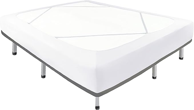 Biscaynebay Decorative Box Spring Cover Twin & Twin XL Size, White Luxurious Jersey Knitting Stretchy Wrap Around 4 Sides Bedskirt for Home/Hotels, Easy Fit Wrinkle Free Machine Washable