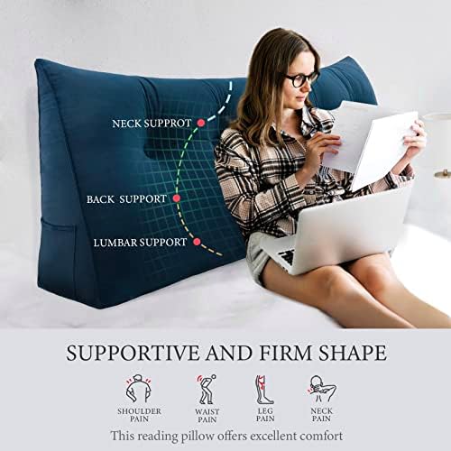 Bed Wedge Headboard Pillow King Bedrest Reading Pillow, Deep Blue - Image 2