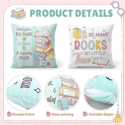 Tranqun 4 Pcs Book Throw Pillow Covers Classroom Reading Decor - Image 3