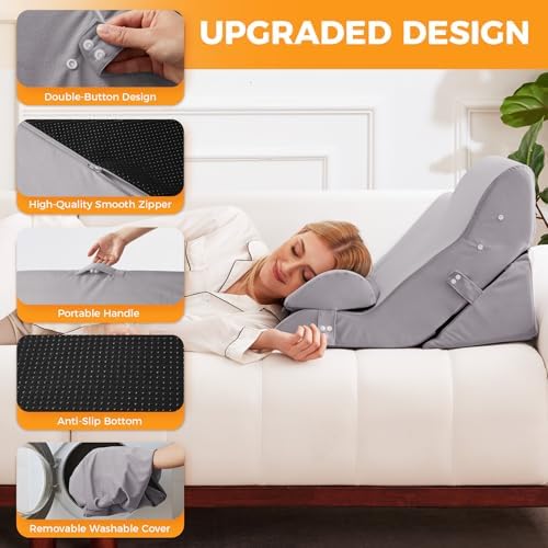 Ruqmuis Wedge Pillow Set for After Surgery, Bed Wedge Pillow, Plush Grey - Image 4