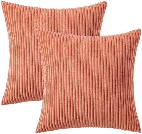 MIULEE Decorative Corduroy Throw Pillow Covers Set of 2 20x20 Coral Red - Image 6