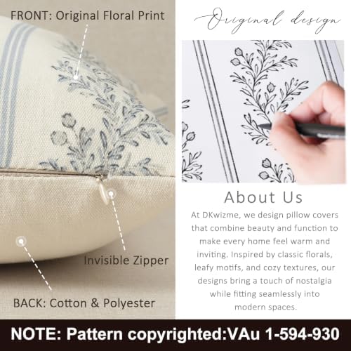 Vintage Throw Pillow Covers 24x24 Set of 2, Striped Floral Pillow Cover - Image 3