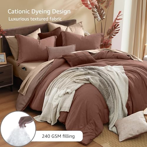 Monbix Oversized Queen Comforter Set 7 Pieces Terracotta Bed in a Bag - Image 3
