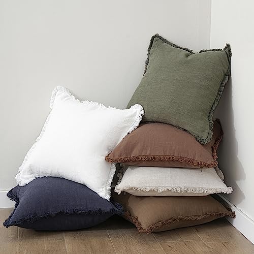 Foindtower Decorative Linen Fringe Throw Pillow Covers 16×16 Olive Green - Image 6