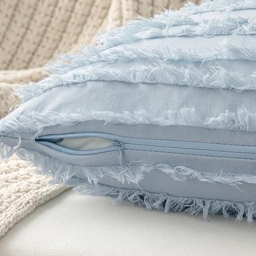 MIULEE Boho Linen Striped Throw Pillow Covers 16x16, Light Blue - Image 6