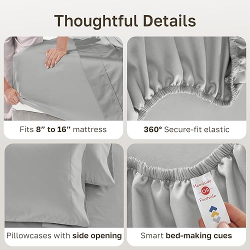 California Design Den 2 Pack 600 Thread Count King Size Sheets, Light Grey - Image 6