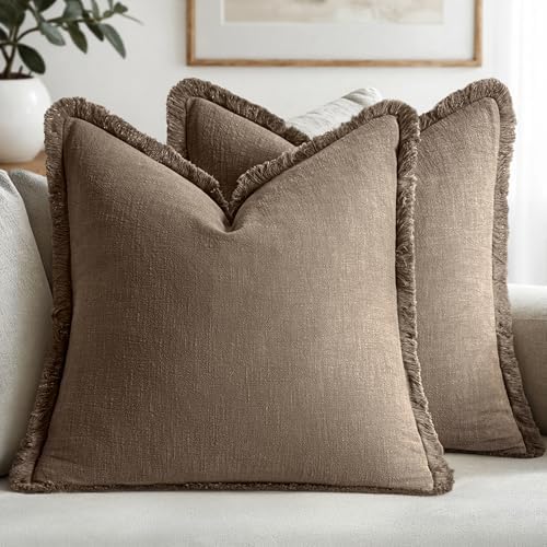 MIULEE Linen Decorative Fall Euro Throw Pillow Covers Cocoa Brown 26x26 by MIULEE