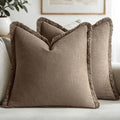 MIULEE Linen Fringe Decorative Fall Euro Pillow Covers Cocoa Brown 22x22 by MIULEE