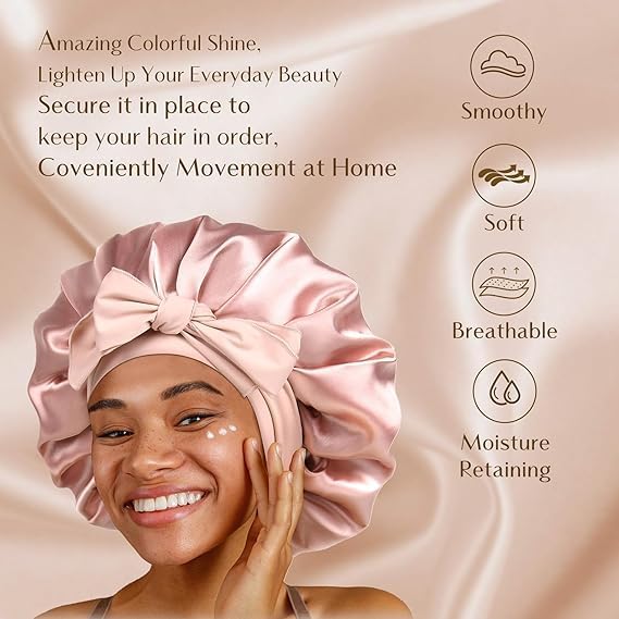 YANIBEST Silk Bonnet for Sleeping Women Adjustable Double Layer Satin Bonnet Reduce Friction Prevent Frizz Natural Curly Hair