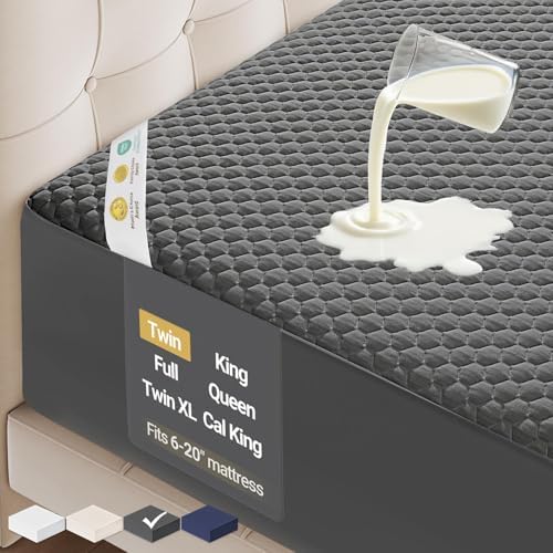 OhGeni 100% Waterproof Mattress Protector, Twin Size Gray Bamboo Viscose Top by OhGeni