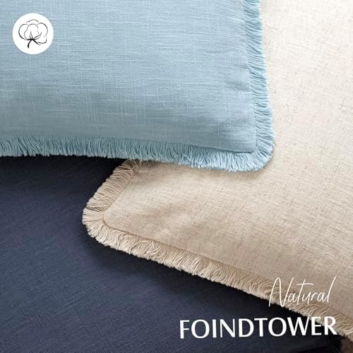 Foindtower Decorative Linen Fringe Throw Pillow Covers 22×22 Light Blue - Image 4
