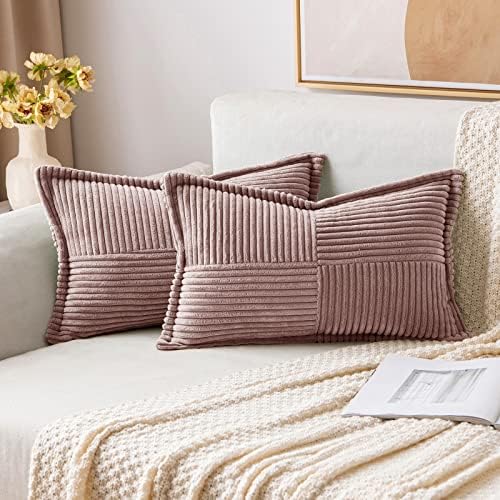 MIULEE Decorative Lumbar Throw Pillow Covers 12x20 Inch Blush Pink 2 Pack by MIULEE