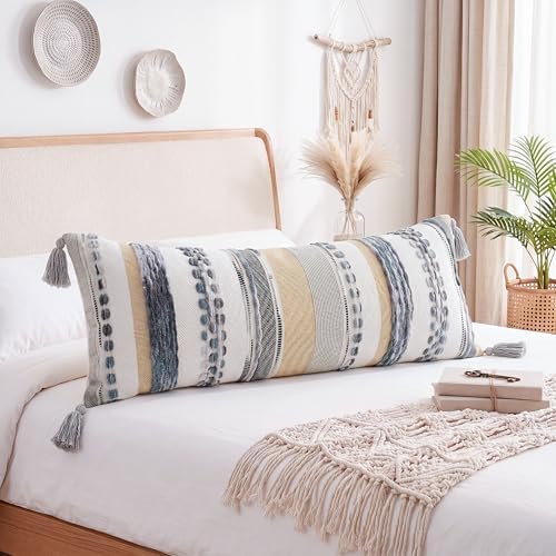 PANOD Boho Long Lumbar Throw Pillow Cover 14 x 36 Grey, Chenille Morocan Extra - Image 5