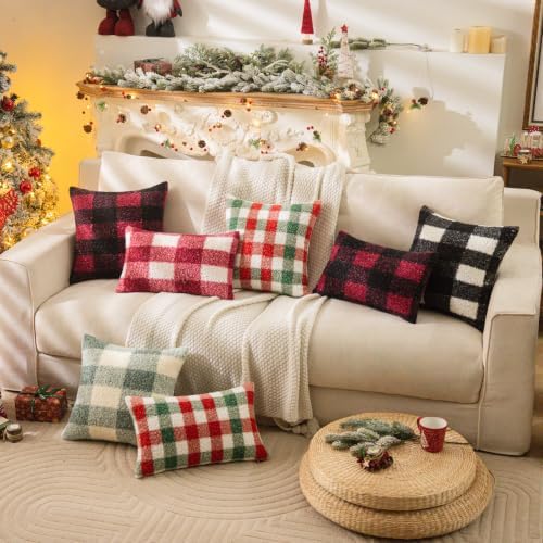 AQOTHES Red Green Plaid Christmas Throw Pillow Covers 18x18 Inch Set of 2 - Image 5