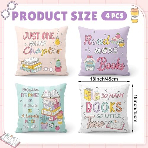 Tranqun 4 Pcs Book Throw Pillow Covers Classroom Reading Decor - Image 2