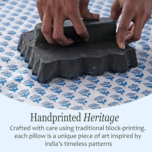 CPC Block Print Ruffle Throw Pillow Cover Apatite Blue 20"x20" - Image 5