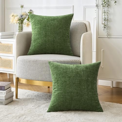 MIULEE Soft Chenille Throw Pillow Covers Moss Green 18x18 Inch Pack of 2 - Image 5