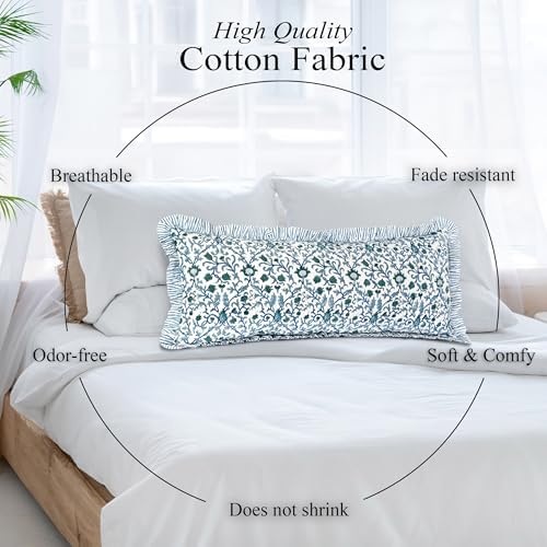 CPC Block Print Ocean Vine Ruffle Cotton Lumbar Pillow Cover 14x36 inch - Image 6