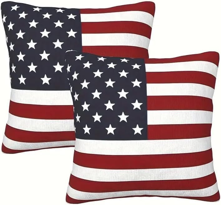 2pcs, 4th of July Linen Pillow Covers, American Flag Patriotic Decorations by Unknown