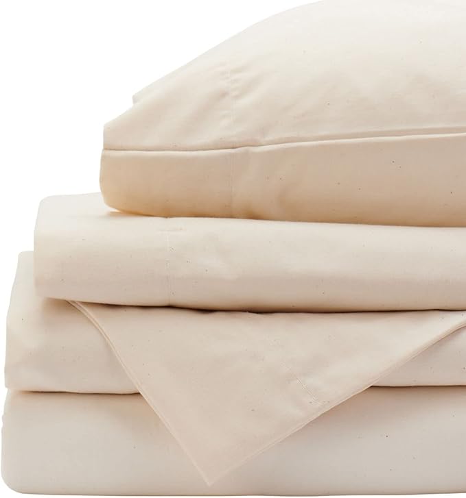 Red Land Cotton Luxury Sheet Set | 100% American Grown Cotton Basics | Premium Hotel Ultra-Soft Lightweight 4 Piece USA Made Deep Pocket Fitted Flat Sheet & pillowcases Percale Weave (Twin XL/Natural)