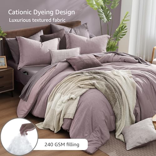 Monbix Full Size Comforter Set 7 Pieces Lilac Cationic Dyeing Bed in a Bag - Image 3