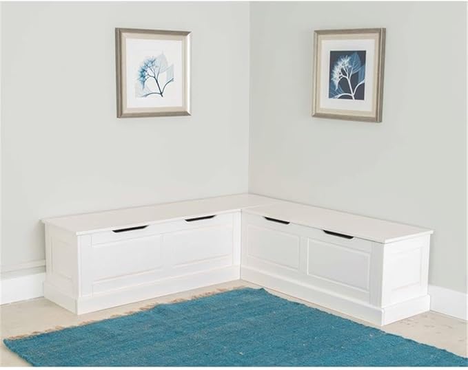 Riverbay Furniture Backless Wood Corner Kitchen Breakfast Nook Bench, with Hidden Storage, in White (Bench Only)
